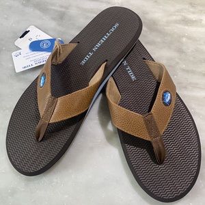 Southern Tide Mens Brown Leather Flip Flops NWT size 12